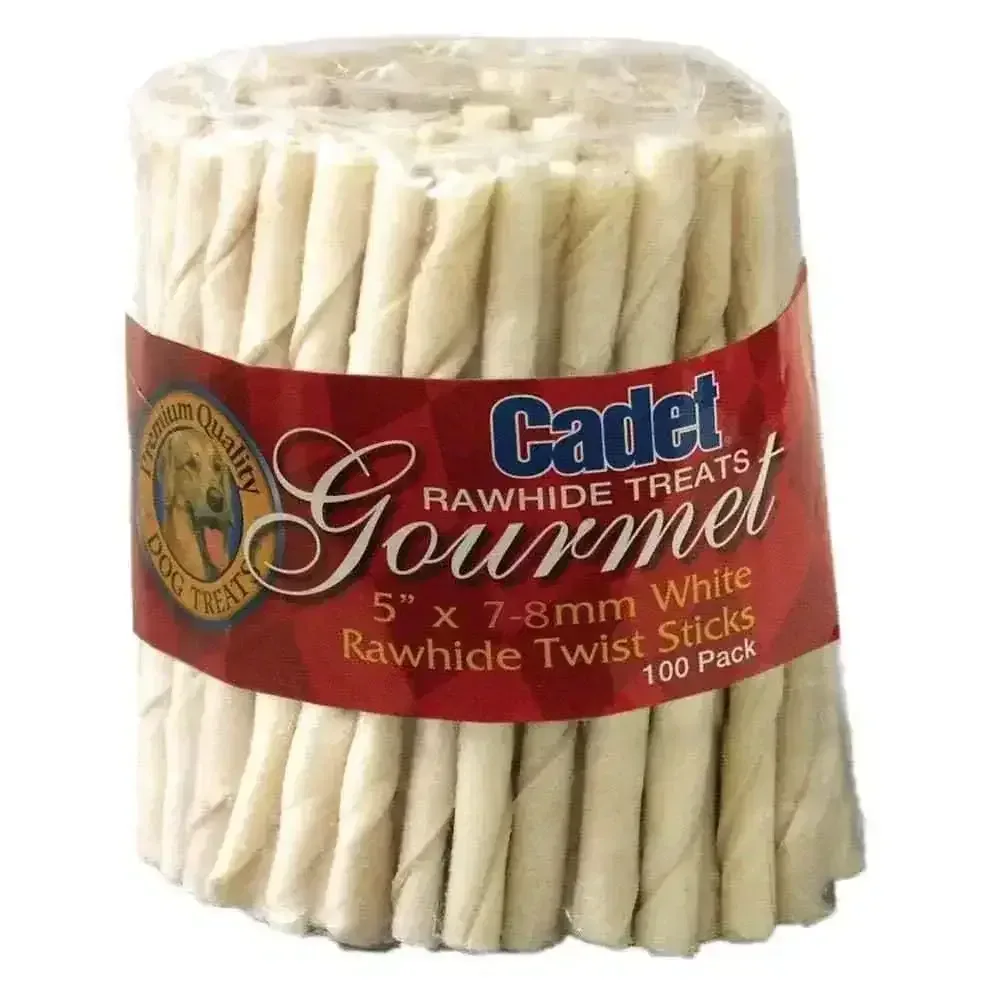 Cadet® White Rawhide Twist Sticks Dog Treats 5 Inch X 7-8 MM X 100 Count