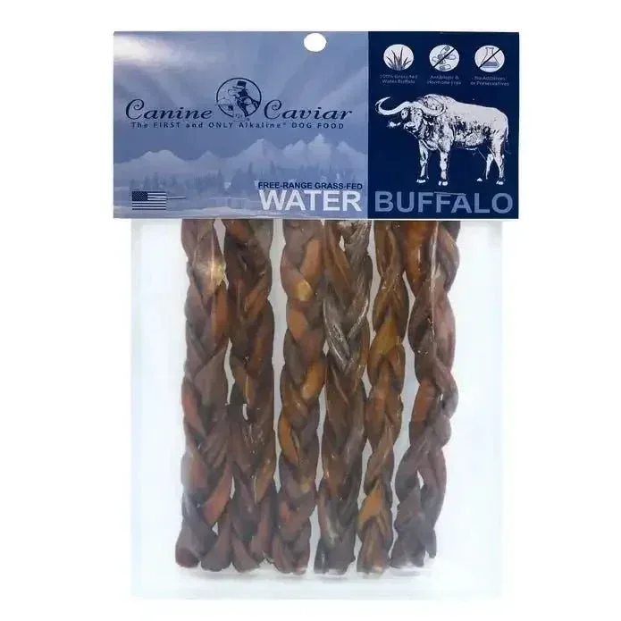Canine Caviar Water Buffalo Stix Braidedt Dog Treats 6pk, 6"