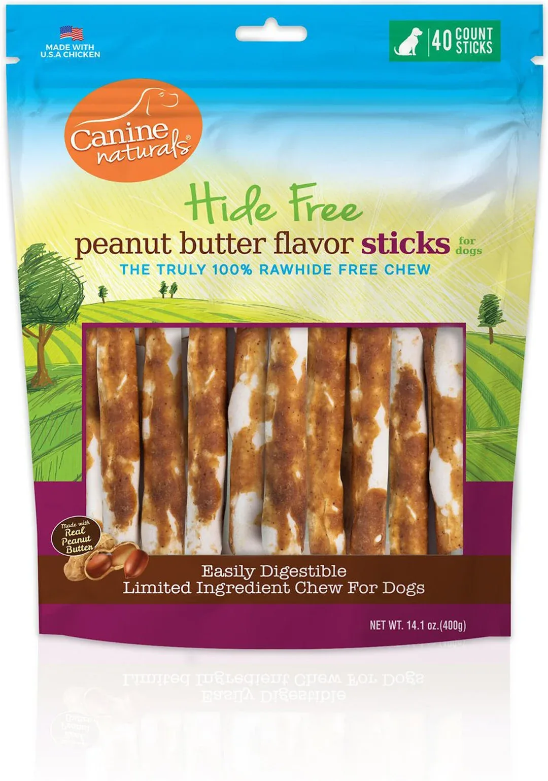 Canine Natural Hide Free 5" Peanut Butter Stick 40Pk - Image 2