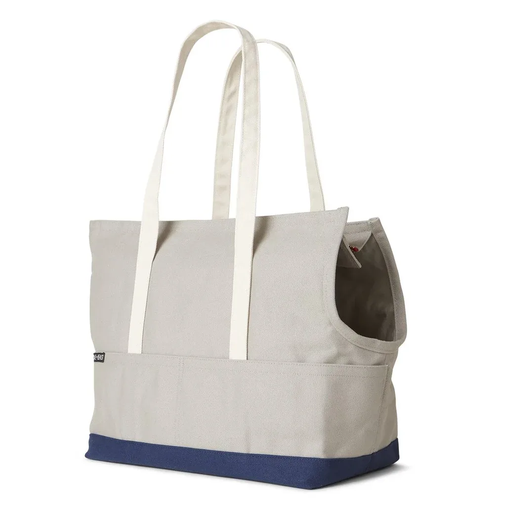 Canvas Pet Tote in Light Grey & Navy (Made in the USA) (Direct Ship)