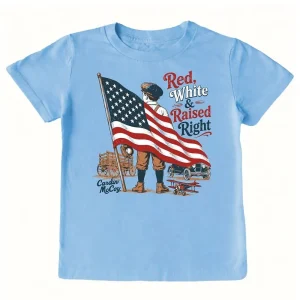 Cardin Mccoy Boy's Blue Red, White, & Raised Right Tee Shirt