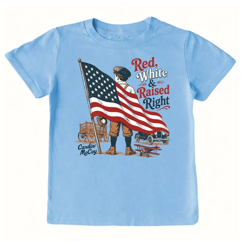 Cardin Mccoy Boy's Blue Red, White, & Raised Right Tee Shirt