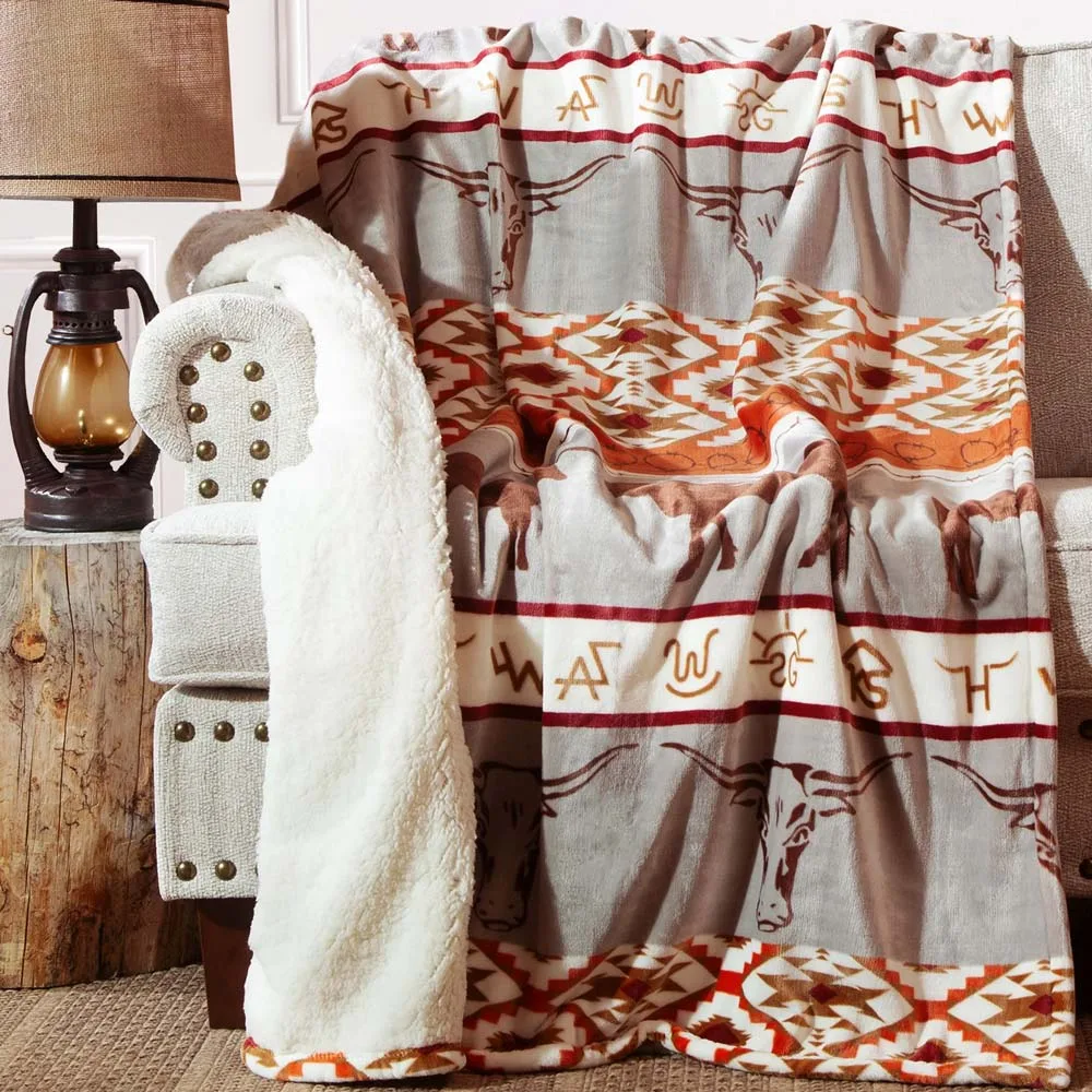 Carstens Longhorn Plush 54x68 Sherpa Throw