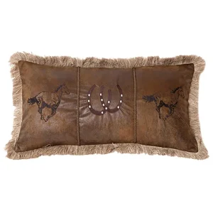 Carstens Running Horses Western Faux Leather Pillow 14x2