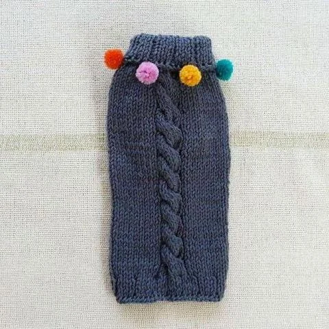 CASA LUNA | Cable Knit Pom-Pom Sweater in Charcoal Grey
