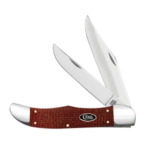 Case Knives Smooth Dark Red Burlap Micarta CS Folding Hunter with Sheath Knife