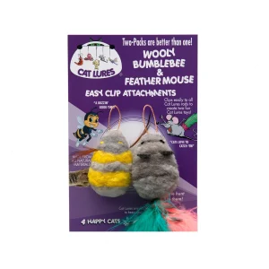 Cat Lures Wooly Bumble Bee & Wooly Mouse Attachement Cat Toy, 2-Pack