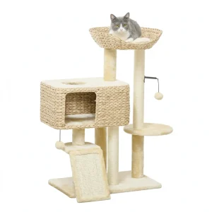 Cat Tree for Indoor Cats w/ Scratching Posts, Condo Cat Tower, Beige