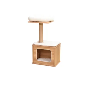 Catry 30-in Wooden Brown Cat Condo with Top Perch, Brown & White