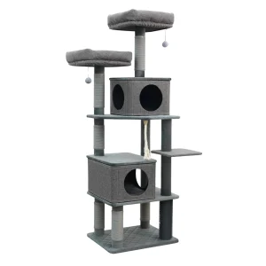Catry 67in Large Cat Tree Cando, Multi 5-Level, Scratching Posts and Groomer, Dark Grey