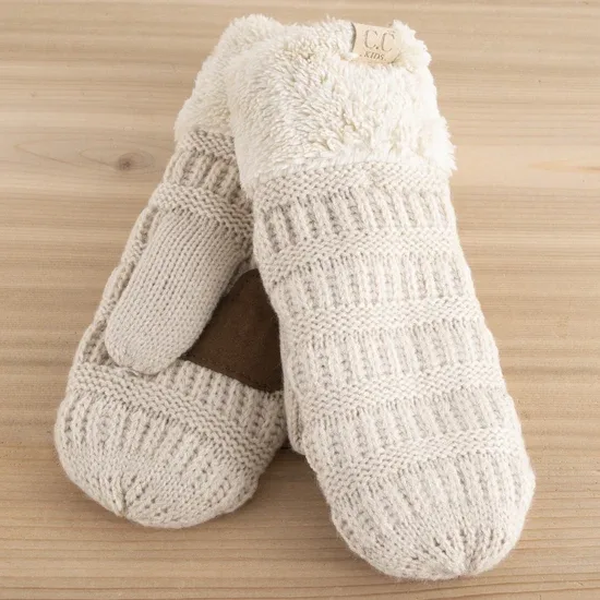 Cc Beanie Kids Beige Fuzzy Lined CC Mittens