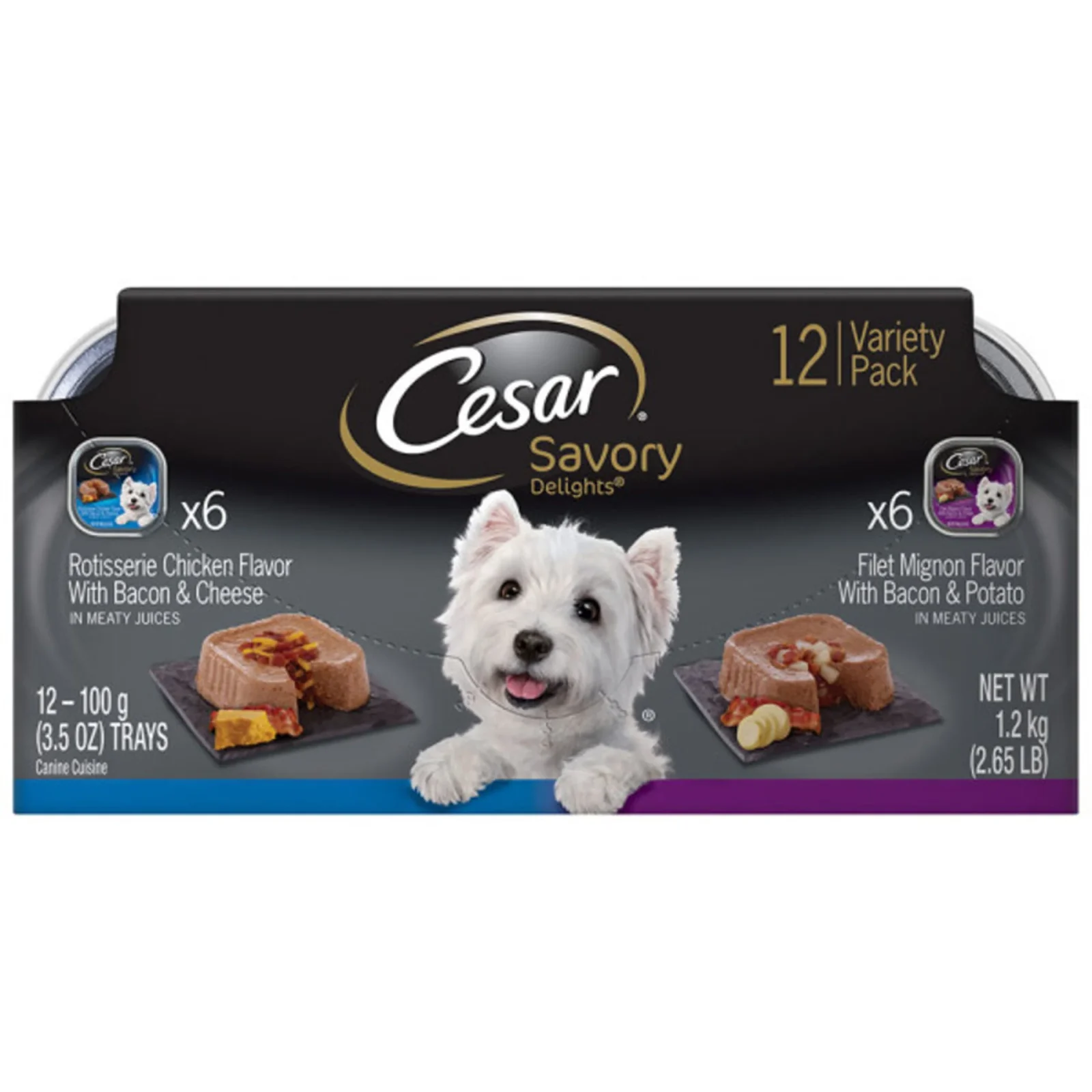 Cesar Loaf & Topper in Sauce Adult Wet Dog Food Variety Pack (Rotisserie Chicken, Filet Mignon) 3.5oz 12pk