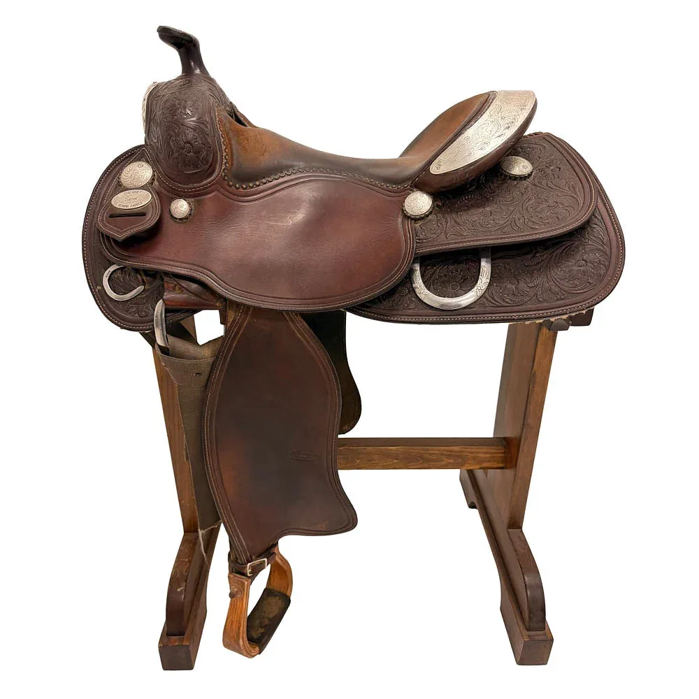 Cheany Used 16in 1/2 Breed Floral with Silver Reining Saddle - Image 2