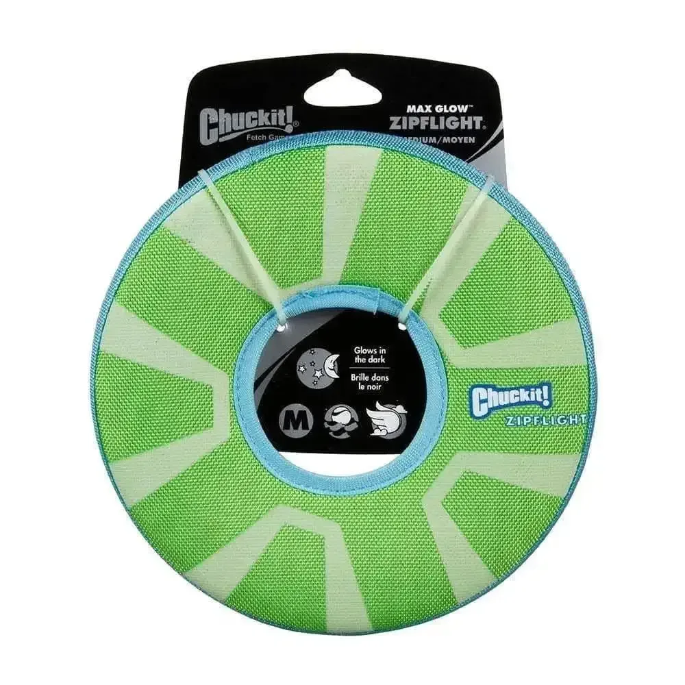 Chuckit!® Zipflight Max Glow Dog Toys Glow Green/White Color Medium