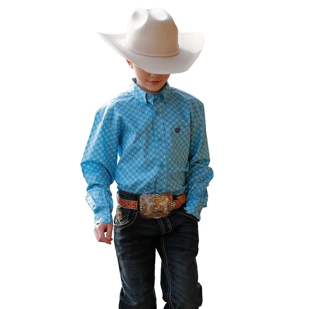 Cinch Boy's Blue Long Sleeve Button Shirt