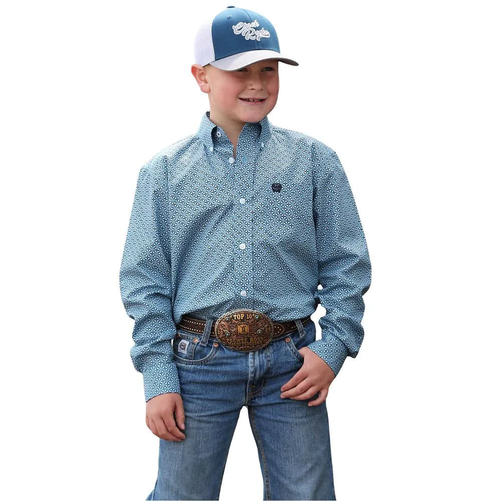 Cinch Boy's Blue Long Sleeve Print Shirt