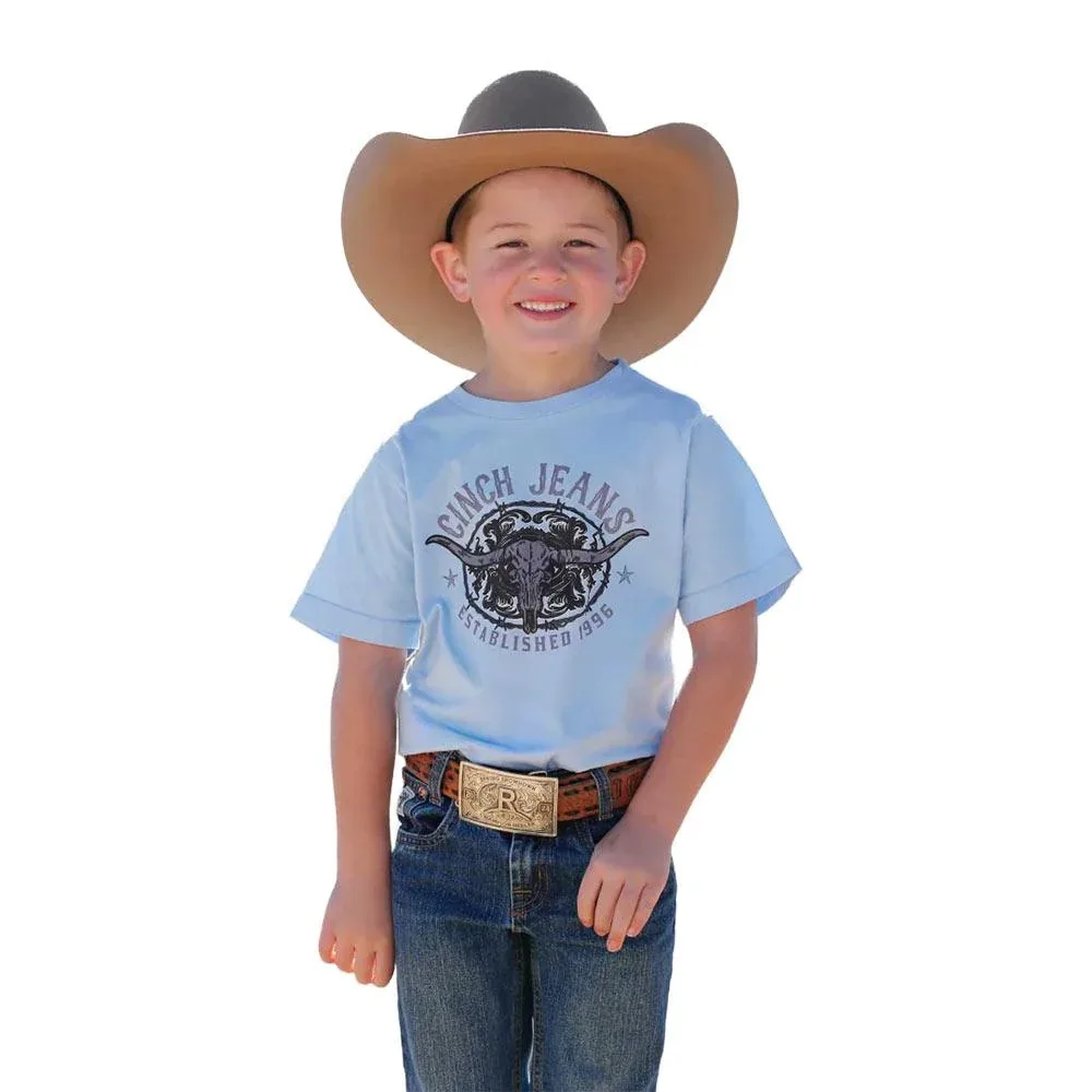 Cinch Boy's Blue Steer Head Tee Shirt