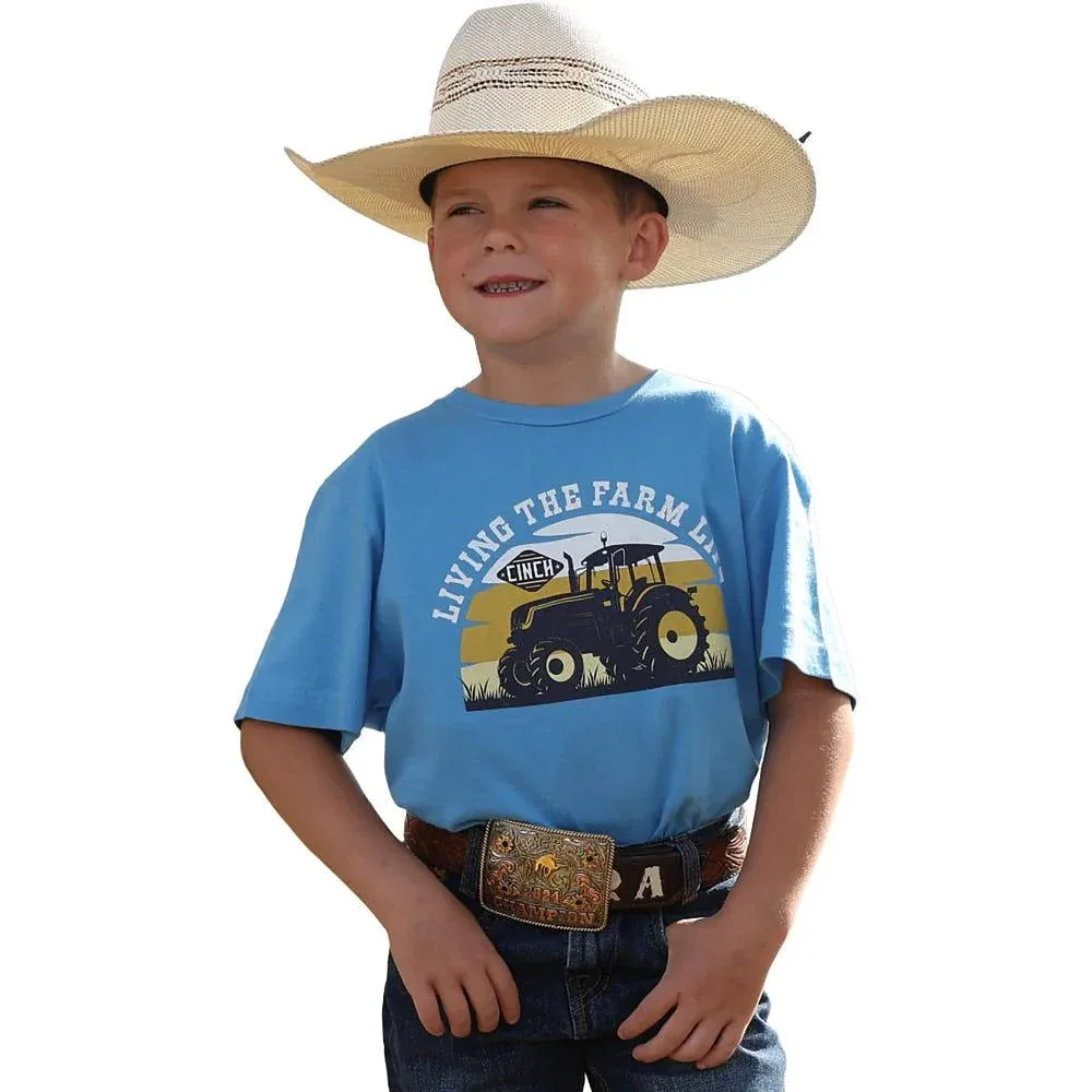 Cinch Boy's Living The Farm Life Blue Tee Shirt