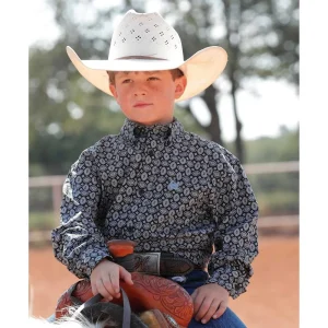 Cinch Boys Long Sleeve Black Print Shirt