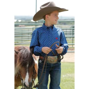 Cinch Boys Long Sleeve Royal Blue Print Shirt