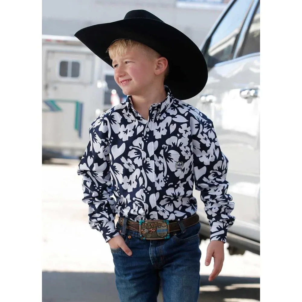 Cinch Boys Navy Floral Print Button Shirt