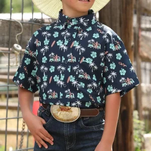 Cinch Boy's Navy Palm ArenaFlex Button Shirt