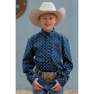 Cinch Boys Navy Print Long Sleeve Button Shirt