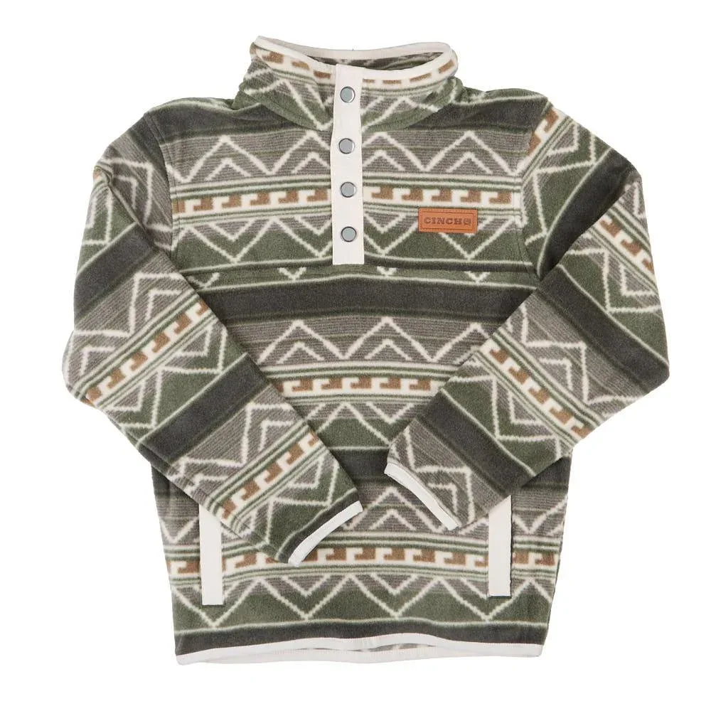 Cinch Boy's Olive Print Polar Fleece Pullover