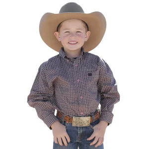 Cinch Boy's Pink Printed Long Sleeve Button Shirt