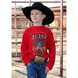 Cinch Boys Red Long Sleeve Graphic Tee