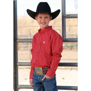 Cinch Boys Red Print Button Shirt