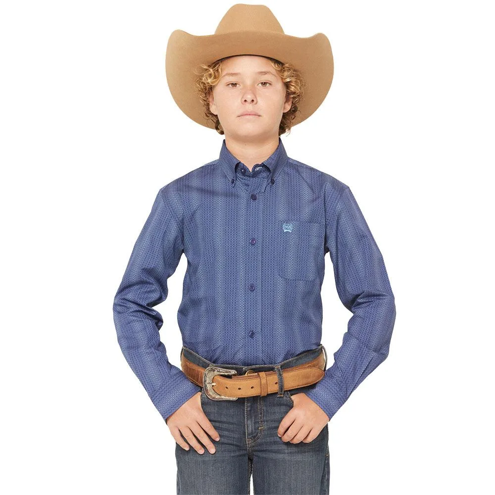 Cinch Boy's Royal Blue Print Long Sleeve Button Shirt