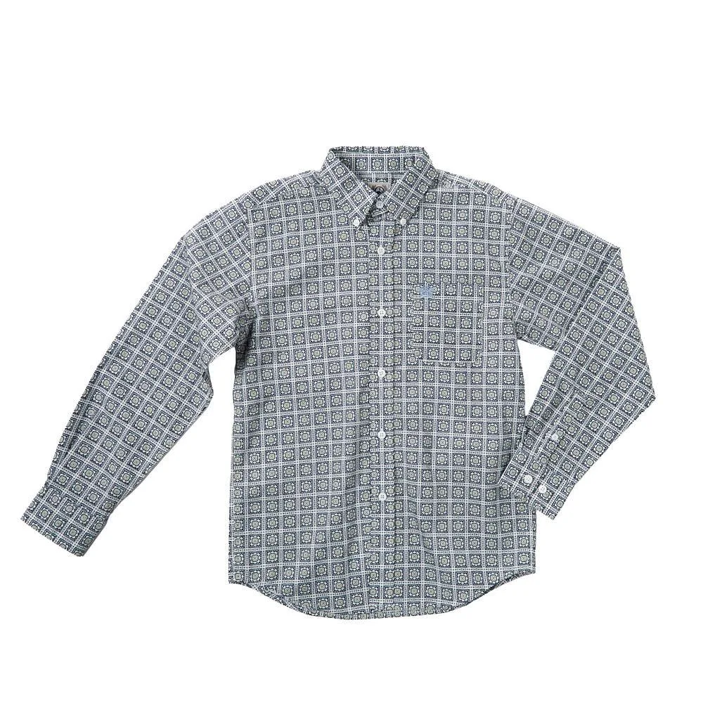 Cinch Boy's White Square Print Shirt