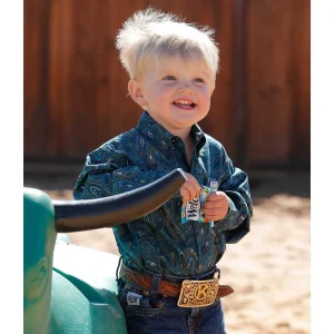 Cinch Infant Boys Blue Paisley Print Long Sleeve Button Shirt