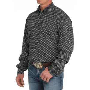 Cinch Mens Arena Flex Navy Print Long Sleeve Button Down Shirt