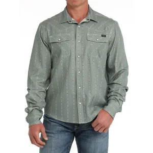 Cinch Mens Arena Flex Olive Green Print Long Sleeve Button Down Shirt