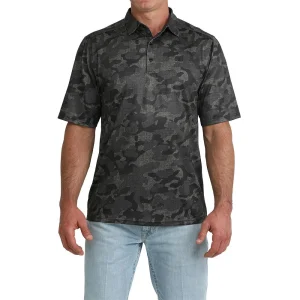 Cinch Men's Black Camo Print ArenaFlex Polo