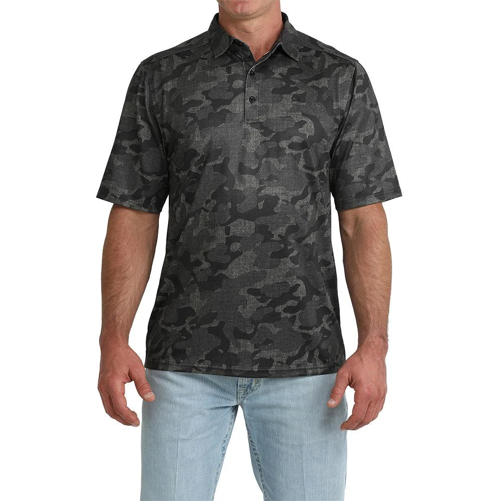 Cinch Men's Black Camo Print ArenaFlex Polo