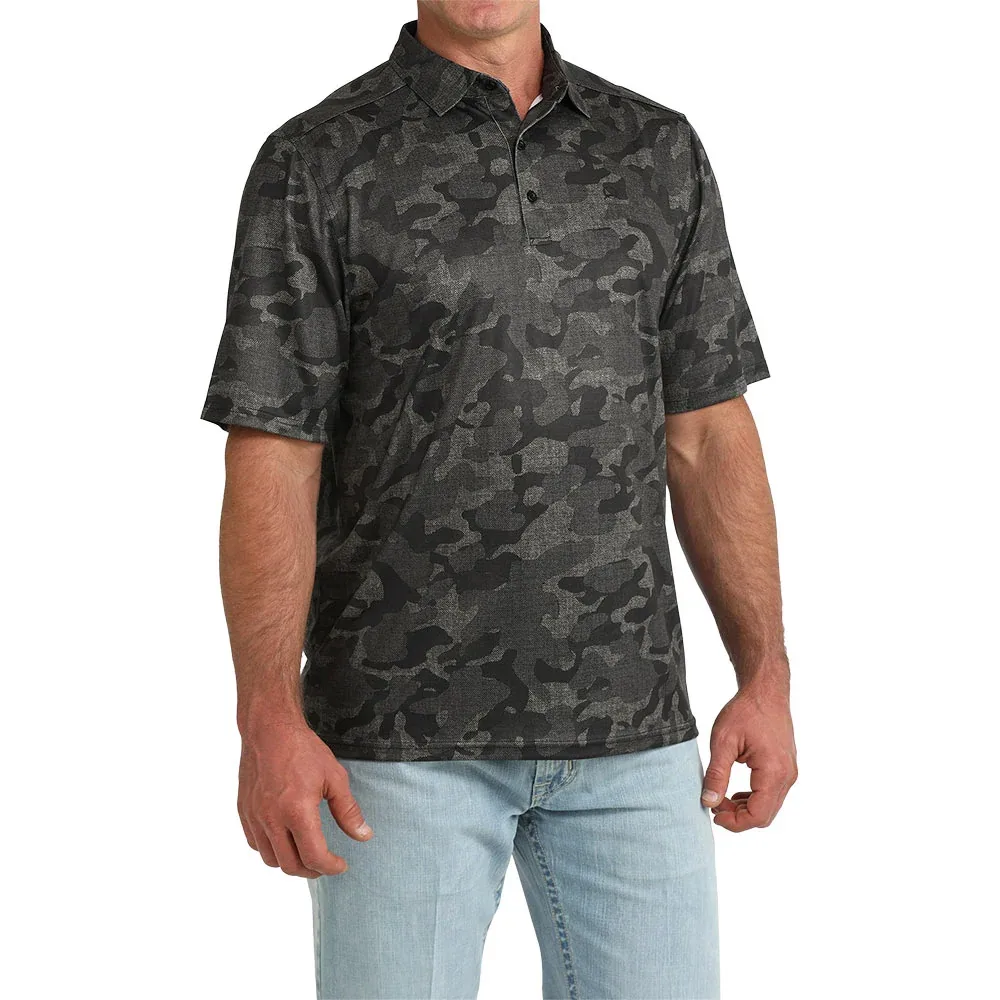 Cinch Men's Black Camo Print ArenaFlex Polo - Image 2