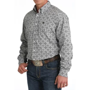Cinch Mens Brown Print Long Sleeve Button Up Shirt