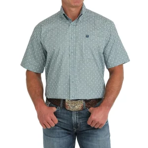 Cinch Mens Green Aztec Print Classic Fit Short Sleeve Button Down Shirt