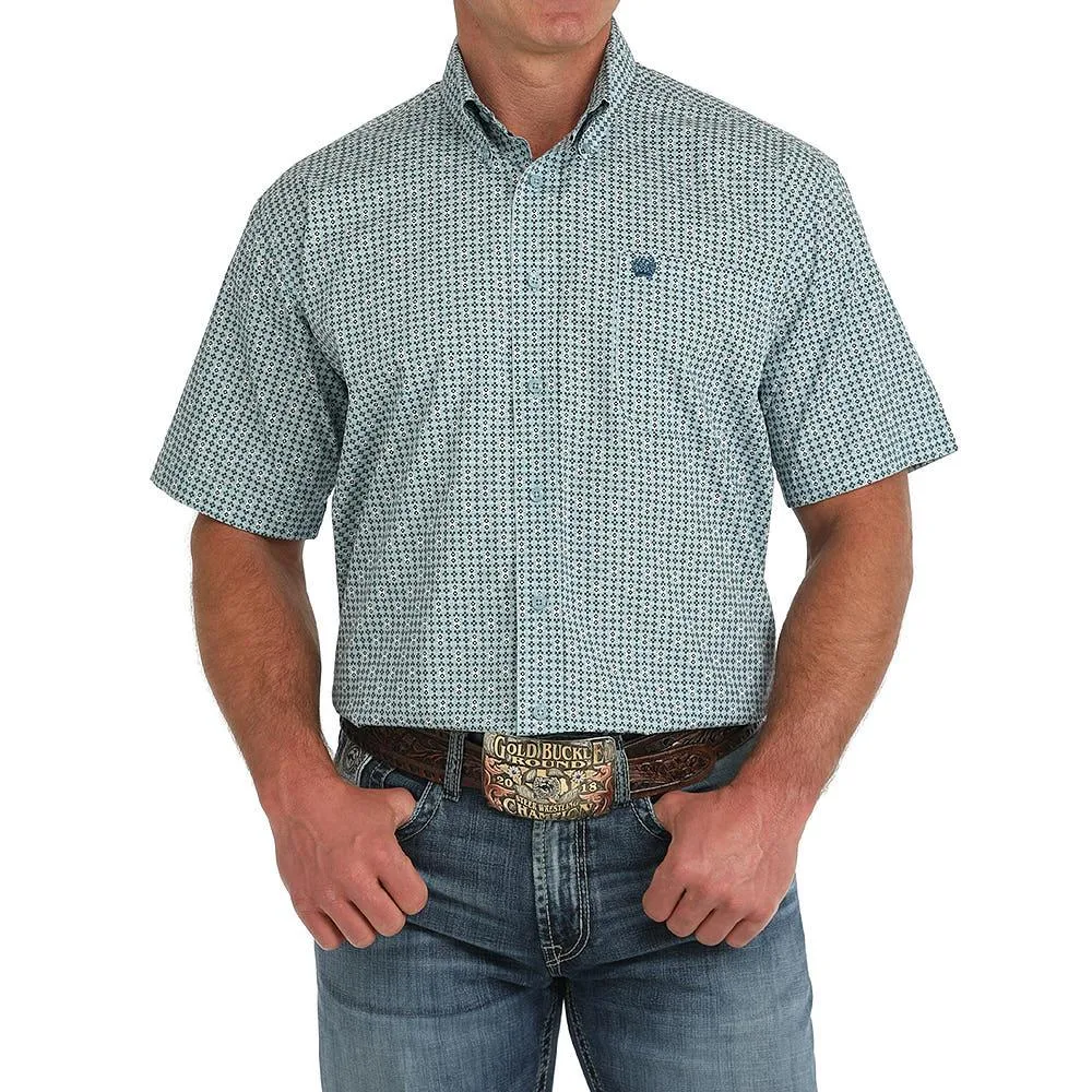 Cinch Mens Green Aztec Print Classic Fit Short Sleeve Button Down Shirt
