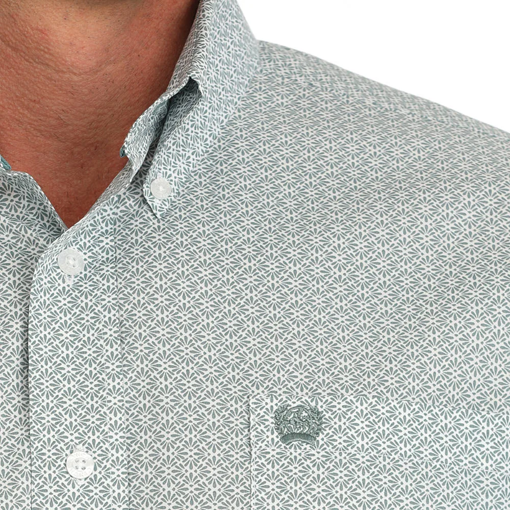 Cinch Mens Green Print Classic Fit Short Sleeve Button Down Shirt - Image 2