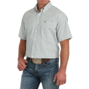 Cinch Mens Green Print Classic Fit Short Sleeve Button Down Shirt