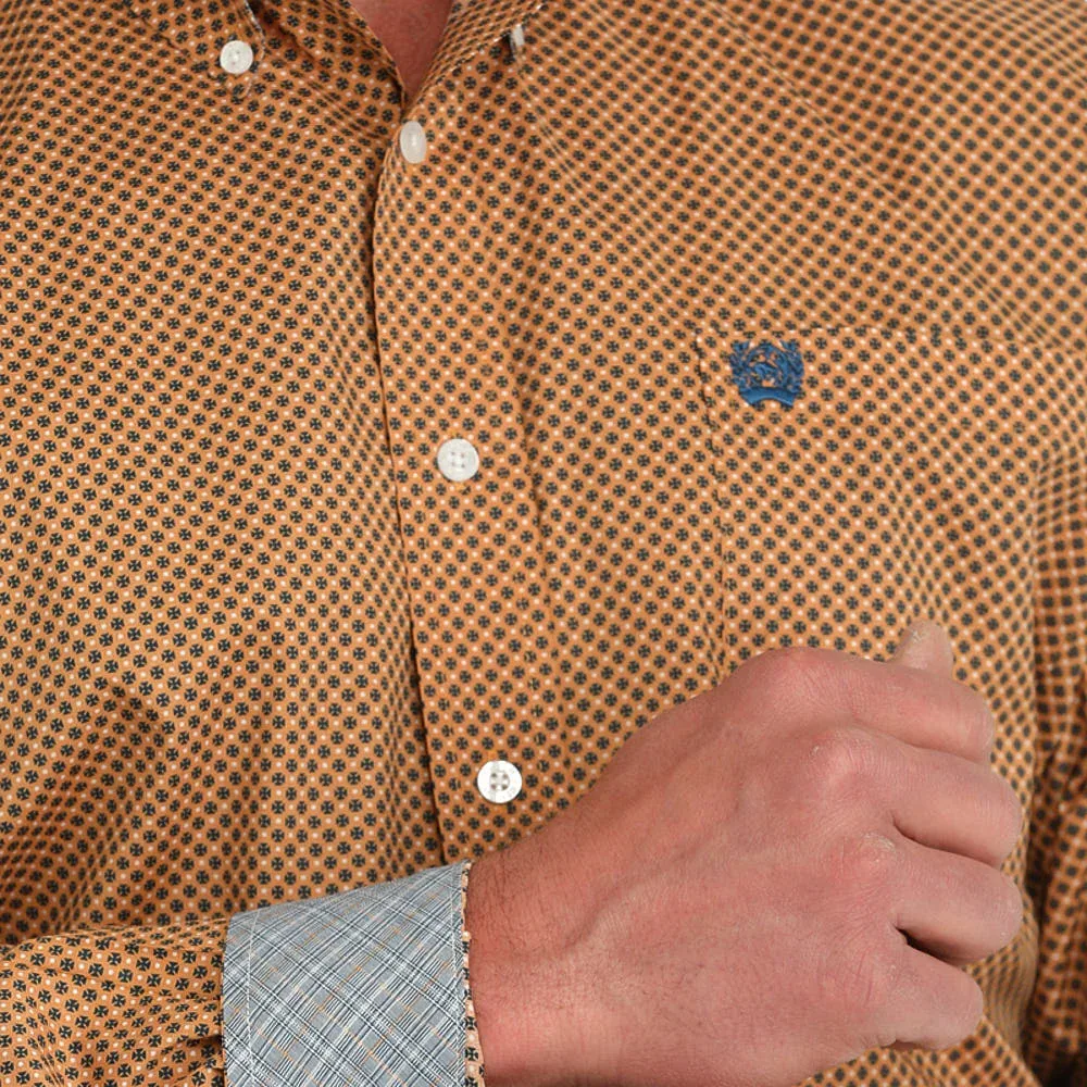Cinch Mens Orange Print Classic Fit Long Sleeve Button Down Shirt - Image 2