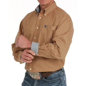 Cinch Mens Orange Print Classic Fit Long Sleeve Button Down Shirt