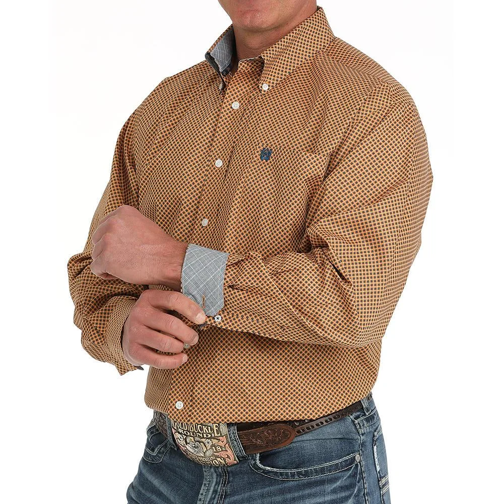 Cinch Mens Orange Print Classic Fit Long Sleeve Button Down Shirt