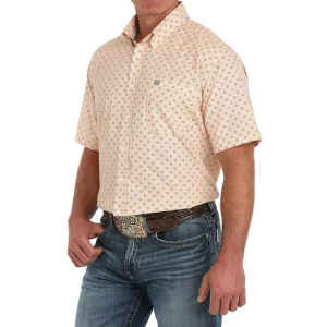 Cinch Mens Orange Print Classic Fit Shirt