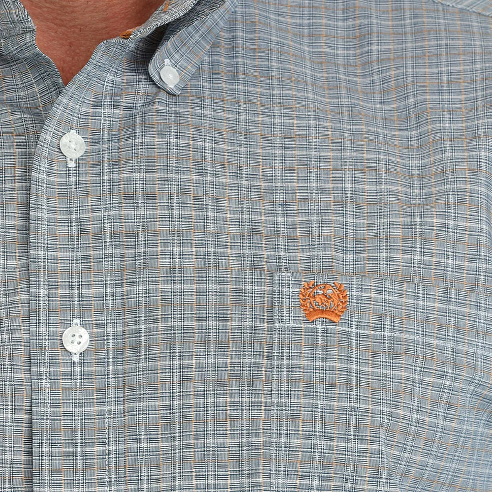 Cinch Mens White/Blue Plaid Classic Fit Long Sleeve Button Down Shirt - Image 2
