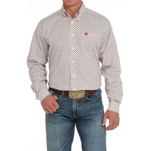 Cinch Mens White Print Classic Button Shirt
